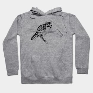 Raccoon using a broom funny Hoodie